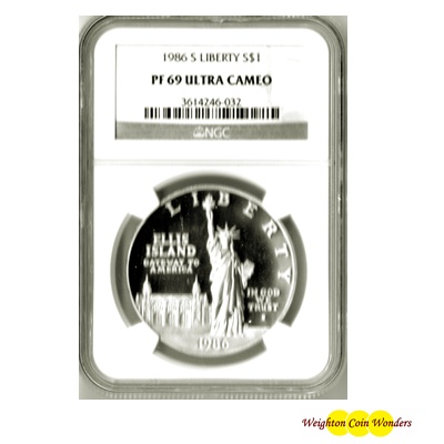 1986-S USA Silver Proof $1 - Liberty NGC PF69 ULTRA CAMEO